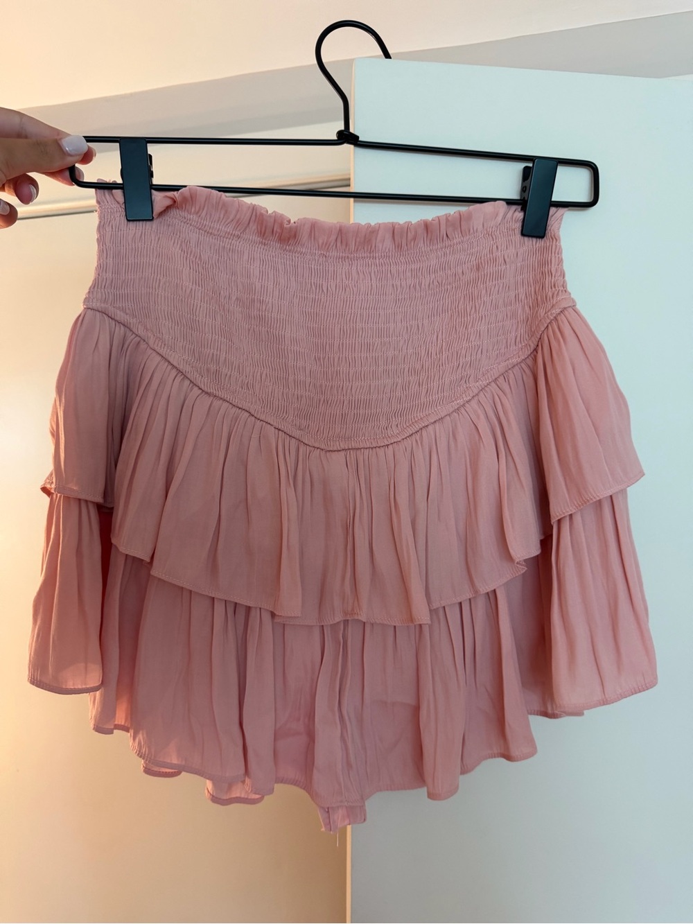 Mustard Seed Dusty Pink Tiered Smocked Mini Skirt